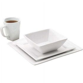 Better Homes & Gardens 16 Piece Square Porcelain Dinnerware Set, White